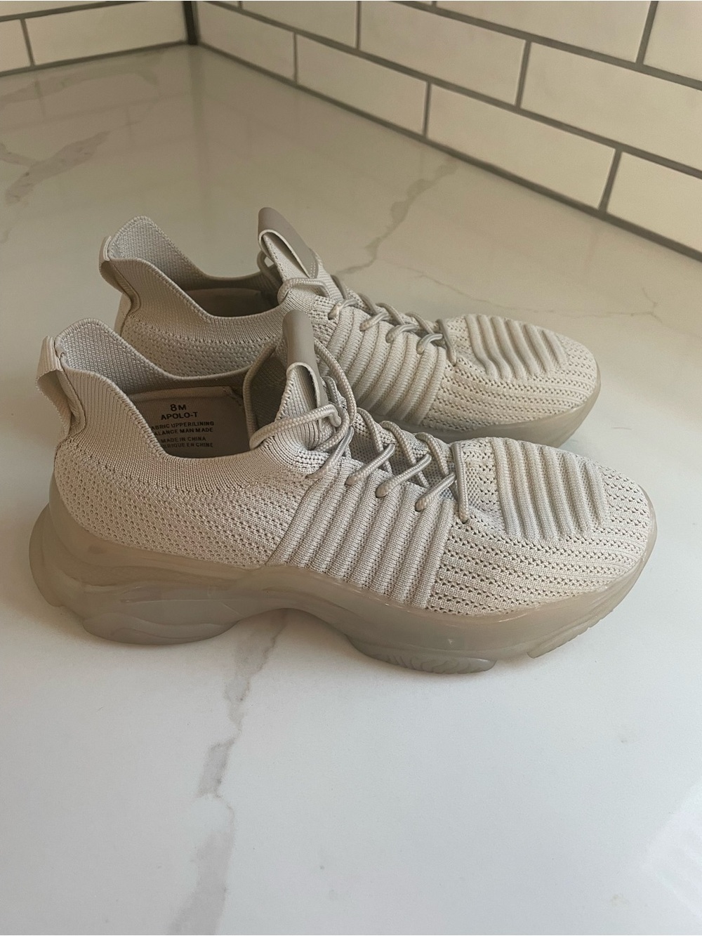 Women’s Knit Slip-On Sneakers in Light Beige